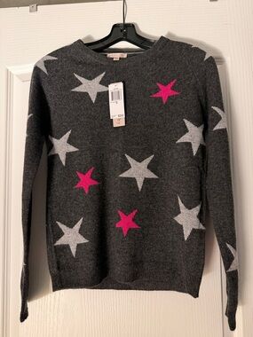 Philosophy Charcoal Crewneck Sweater with Pink and Light Gray Stars.